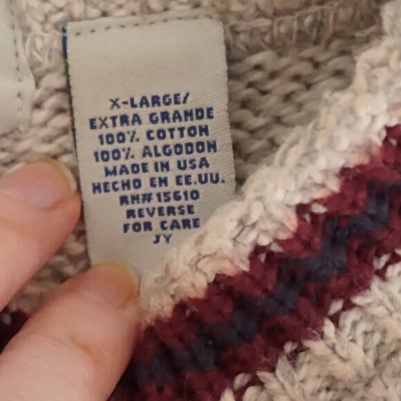 Vintage Robert Stock Cotton Fair Isle Sweater Cream Cabincore Old Money XL - Picture 10 of 10